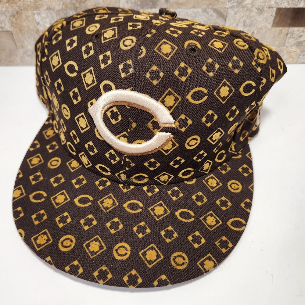 New Era MLB Cincinnati Reds Fitted Hat‎ Brown Gold Pattern Size 7 3/8